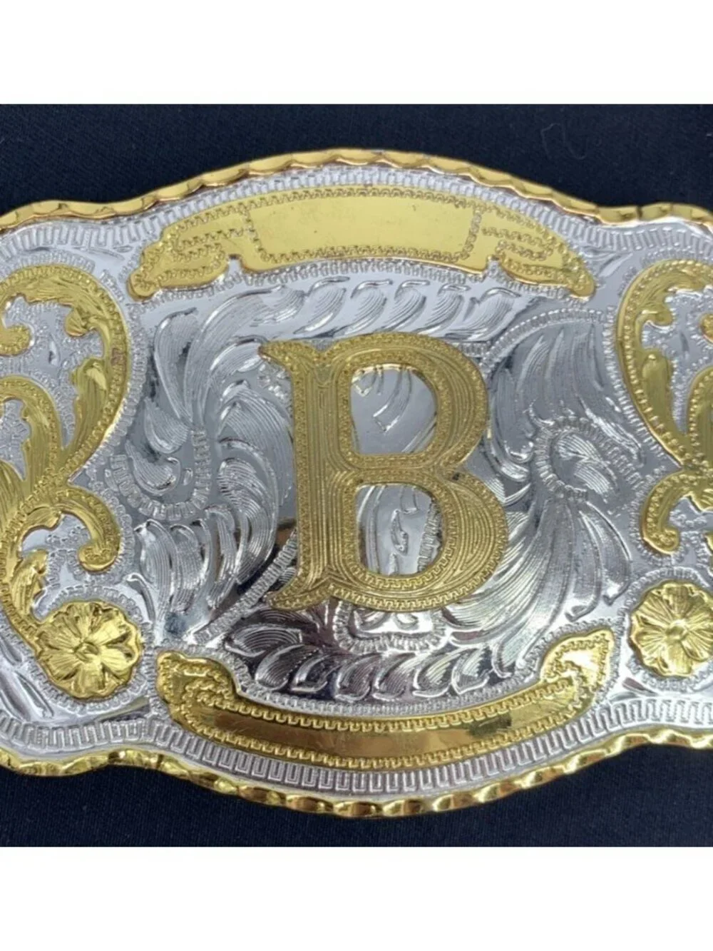 Montana Silversmiths Silverplate Initial B Silver Gold Boarder Buckle Large 5.5
